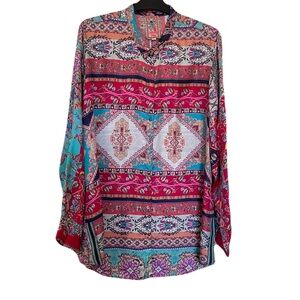 Johnny Was Silk Mixed Floral Print Tunic Top XL